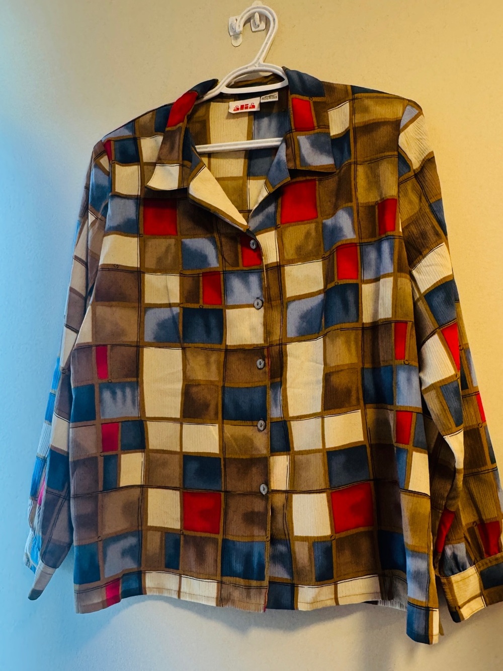 Alia Multicolor Geometric Button-Front Jacket - Blue, Red, Cream, Brown